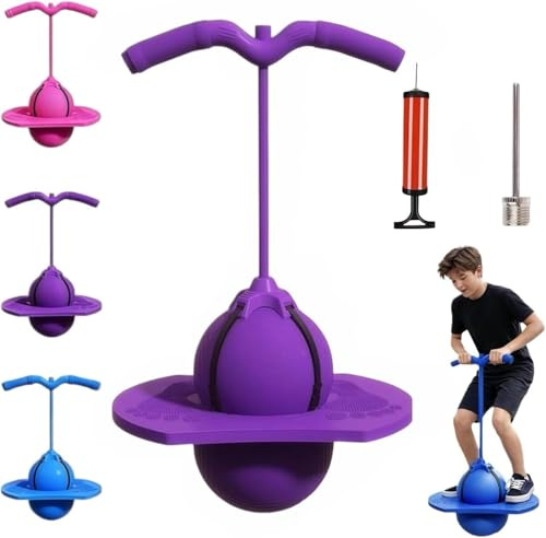 STOAT Balance hüpfball。Sprungball für Kinder, Pogo-Sprungball mit Griff, rutschfeste Oberfläche, Sportspielzeug für Haus, Garten & Innenbereich, ideal zum Spielen und Trainieren (violett)