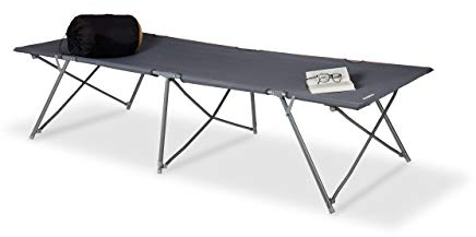 Relaxdays Feldbett faltbar XXL, Campingliege extra hoch, bis 120 kg belastbar, HBT: 50 x 80 x 215 cm, Transporttasche, grau