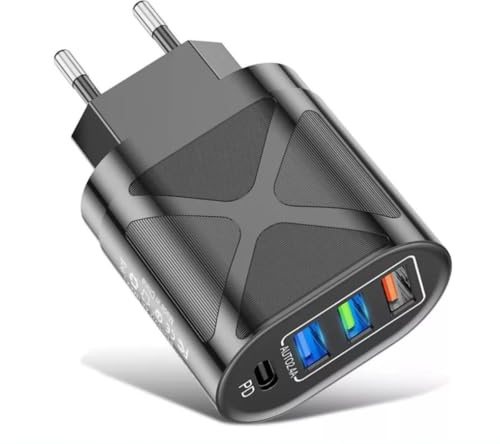 Caricatore USB C da Muro (3 Porte 2.4 + 1 porta PD 2.4) Caricatore Usb Multiplo - Presa USB C Multipla per iPhone 12 XR XS Max XR 8, iPad, Samsung Galaxy S8 S9 Huawei P30 P20 HTC LG Motorola Nokia