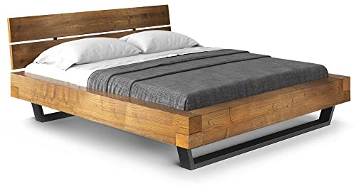 moebel-eins CURBY Balkenbett mit Holz-Kopfteil, Kufenfuß, Material Massivholz, 200 x 200 cm, Vintage
