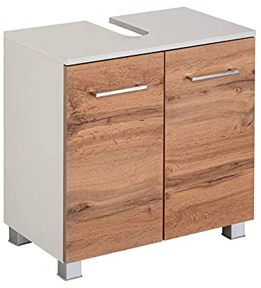 Waschbeckenunterschrank, 60 cm, 2 Schubladen – Weiß/Eiche Wotan