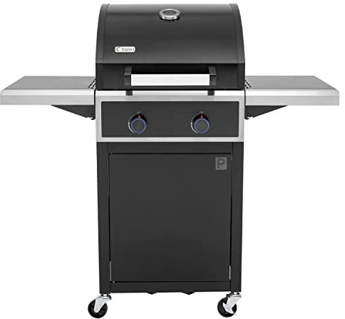 Tepro 2 Burner Gas BBQ Grill - 51 x 43cm | Gas Barbecue with Lid Cover | Easy Set Up BBQ with Side Tables, a Warming Rack & Thermometer | Black