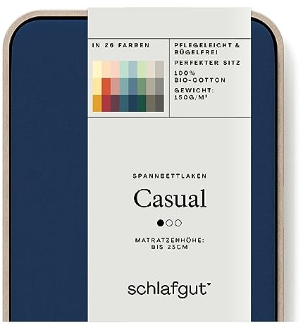 Schlafgut Casual Spannbettlaken 120x200cm bis 130x200cm - 100% Biobaumwolle, Oeko-TEX Zertifiziert, Blue Deep, Matratzenhöhe bis 25cm