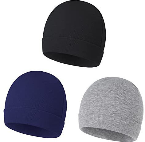 Durio Unisex Baumwoll Baby Mütze Erstlingsmützen für Neugeborene Slouch Beanie Jungen Mädchen für 0-6 Monate 3 Paar-Schwarz Grau u. Navy Blau