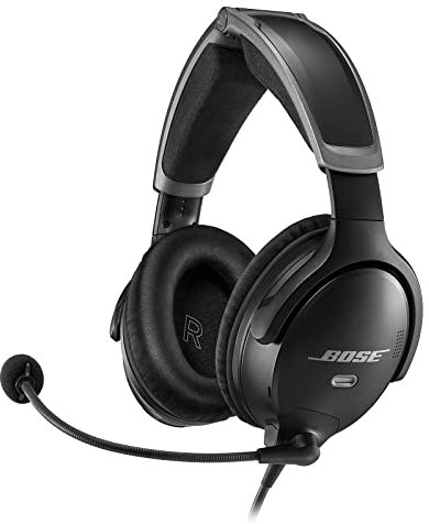 Bose A30 Aviation Headset with Bluetooth, Lightweight Comfortable Design, Adjustable ANR and Noise Cancelling [Dual Plug] – Black