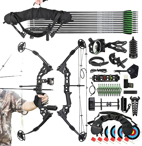 surwolf Bogenschießen CompoundBogen Set, Jagd & Targeting, 20-70lbs einstellbar, IBO 320FPS, 34 Erwachsene Bogen, Jagdbogen (Black set2, LH)