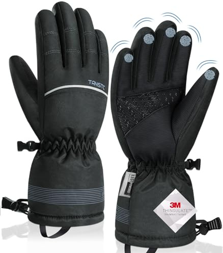 TANSTC Guantes Moto Invierno Termicos Hombre Mujer, Guantes de Pantalla Táctil Antideslizantes Calefactables, Guantes Impermeable Deportivos Calientes para Esquí Nieve Ciclismo, Negro XL