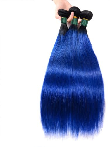 Tissage En Lot Naturel Lisse Couleur Ombré, Bleu Violet, Racines Foncées, Blond Foncé, Bordeaux, 1 Pièce