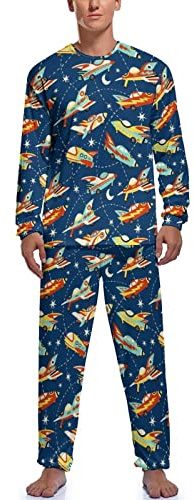 Conjunto de pijama suave de aviones para hombre, de manga larga, parte superior e inferior, ropa de dormir