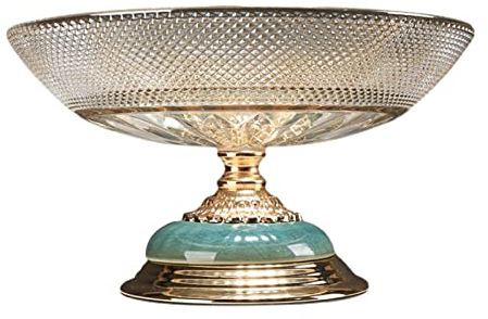 Bols à Fruits Bol à Fruits en Verre Moderne, décoration de Salon de Maison, Assiette à Bonbons Transparente, Base en céramique créative en métal, Plat à Fruits Fruit Basket