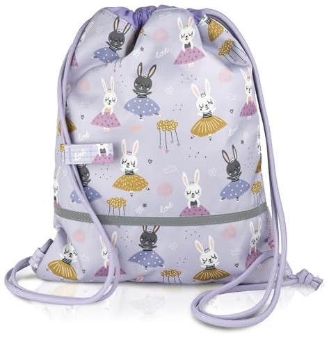 TA Trend Atelier Bolsa de gimnasia infantil en poliéster reciclado – repelente al agua, sin PFC, con tiras reflectantes y correa de pecho (Bailarina-Lila)