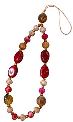 Chaîne de Téléphone Portable en Perles DIY, Cordon de Téléphone Portable en Pierres Naturelles, Bracelets de Bijoux, Dragonne de Téléphone Portable Perles pour Femmes Filles (Rouge)