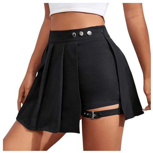 Bastwahl Damen Hosenrock Kurze Hose Minirock Asymmetrisch Röcke Mit Schnalle Gothic Faltenrock Rave Outfit Festival Outfit Cargo Hosenrock