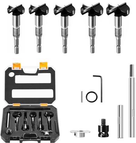 Multifunktionales Forstnerbohrer Set, Professioneller Holzbohrer 15mm 20mm 25mm 30mm 35mm, Forstnerbohrer mit Verlängerungsstange und Adapter, Scharnierlochbohre