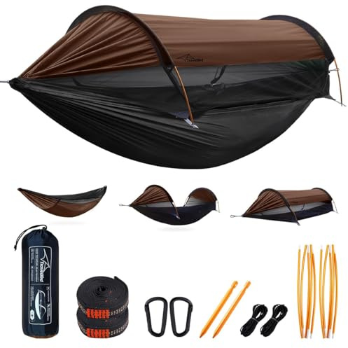 Travel Bird Amaca da Campeggio, Amaca Tenda con Zanzariera e Parasole, 290X140 cm, Amache Sospese Leggere Multimodali con Cinghie per Alberi, Tenda da Terra per Esterni, Escursionismo e Campeggio