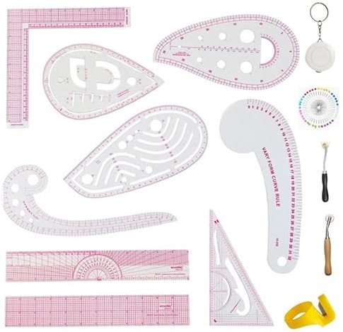 Professional Sewing Pattern Making Ruler Set, Styling Sewing French Curve Templates, Tailors Pattern Making Ruler for Fashion Design and Guides for Fabric 15PCS