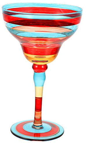 KICHOUSE Copa De Margarita Pintada a Mano, Vaso Decorativo De Vidrio Rayas Rojas, Cristalería De Margarita Artística, Para Fiesta y Hogar, Pieza Única