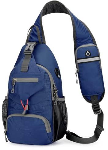 Aucuu Bolsa de Pecho para Hombre, Bolsa de Hombro para Ocio, Bolsa de Pecho con Puerto de Carga USB, Mochila de Viaje para Senderismo, Ciclismo, Viaje, Camping-Azul oscuro