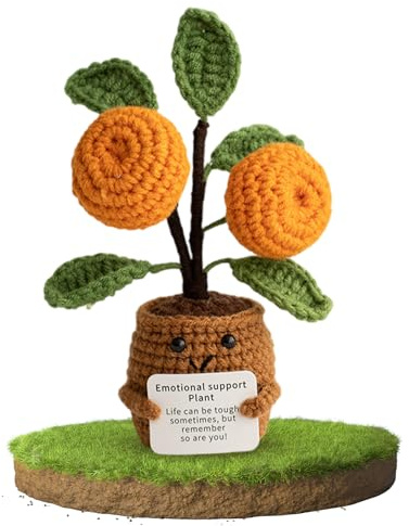 Aohyue Positive Emotional Support Crochet Orange Tree, Handmade Motivational Plant with Inspirational Card, Good Luck Gift for Women, Men, Friends, Family – Office Desk Decor, Birthday Surprise