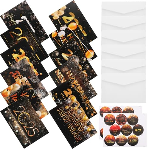 DIKACA Lot de Cartes de Vœux de Année 2025 avec Enveloppes et Autocollants Cartes Vierges pour Messages Manuscrits Kit Complet pour Fêtes de Nouvel An Invitations et Célébrations