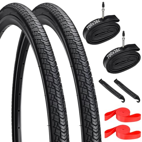 Xastro Lot de 2 pneus de vélo 700 x 38c Pliable Pneus 28x1.5 Pouces avec 40-622 Vélo pneus and Chambre à air pour Tournée & Électrique & Route & Hybrid & VTT Velos 2-PCS 700C Vélo pneus 700x38C