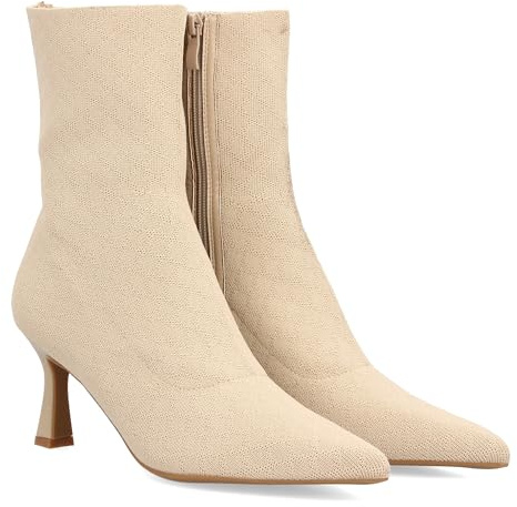 shoes&blues.es Stivaletto da donna con design minimalista e versatile. Silhouette stilizzata con punta sottile e tacco medio tipo Kitten, chiusura laterale con cerniera, ideale stagione ottonale