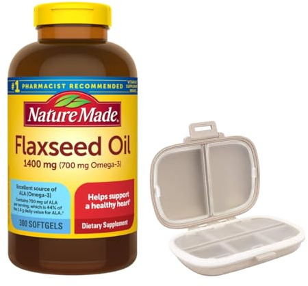 Nature Made Flaxseed Oil 1400 mg, 300 Softgels, Provides 700 mg ALA Omega-3 per Serving, Bundle with a Pill Oragnizer (2 Items)