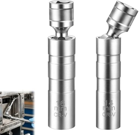 2PCS Llave de Bujías 14mm y 16mm, Llave de Bujía Magnética Giratoria Universal 3/8 Pulgadas 12 Puntos Vaso para Bujías de Acero al Cromo Vanadio Herramienta de Extracción para Automóviles y Moto