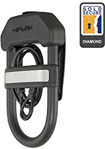 Hiplok DXC Bike D Lock (15cm x 8.5cm) with a 100cm Cable - Black. 3 Keys Included. Sold Secure Powered Gold & Pedal Diamond Bike/Bicycle D Lock