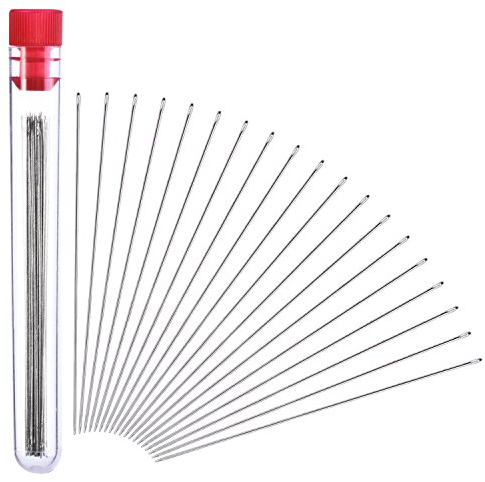 Outus 30 Stück Perlen Nadeln, 0,45 mm Durchmesser und 80 mm/ 3,15 Zoll Lang mit Nadel Flasche aus Legiertem Stahl, Silber, Kugelspitze für Beadwork