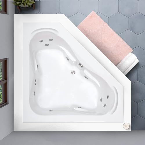 60 in. x 60 in. Acrylic Corner Drop-In Whirlpool Bathtub with Center Drain in Bone - Includes 12.5 Amp In-Line Heater