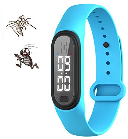 RANRANHOME Bracelet Anti-Moustique avec Horloge LED, Bandes Anti-Insectes Anti-Parasite avec Charge USB/Etanche/Réutilisable, pour Enfants Femmes Enceintes,Bleu