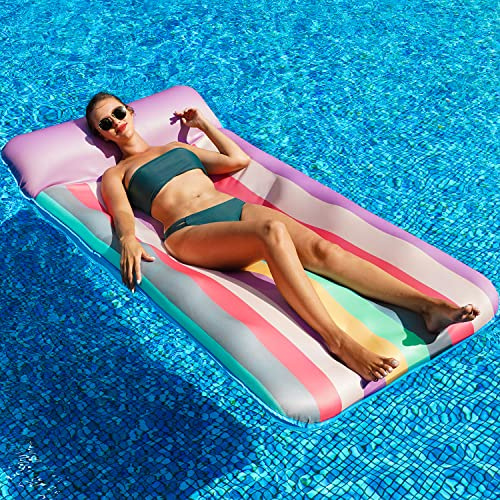 PARENTSWELL Oversized Pool Float - 72 x 36, X-Large, Fabric-Covered Pool Lounger with Headrest