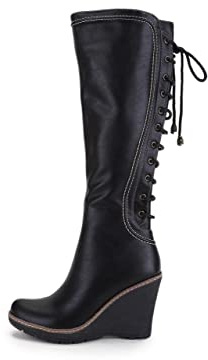 ANN CREEK Wedge Boots for Women Black Knee High Boots for Lady Fall Over The Knee Wedge Round Toe Lace Up Zipper Long Tall High Wedge Heel Boots Wide Calf Boots Camuy Size 11