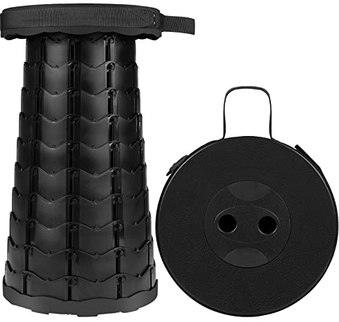Diealles Shine teleskoppall, vikbar bärbar hopfällbar pall med stor lastkapacitet, campingpall för utomhus camping, fiske, inomhusfamiljer, svart