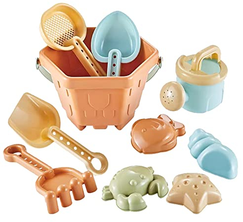 Katutude Strandspielzeug für Kinder, 10 Stück Strand Eimer Kinder Spielsets Kleinkinder Sandkasten Spielzeug, Strand Sandspielzeug Set mit Netzbeutel Wasserspielzeug für Jungen Mädchen