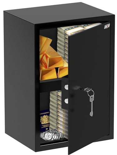 ZENO Large Office Safe - 46L + 2 Keys | Fireproof Office & Home Safe | Keys + Shelf For Extra Storage | Perfect for Home Office Hotel Business Jewellery Gun Cash Use Storage (ZDS1)