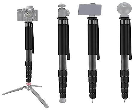 Monopié de Cámara Telescópico de 63 Pulgadas, Monopié de Fibra de Carbono de 6 Secciones con Almohadilla de Goma para Transporte, Compatible con SLR y Micro Single