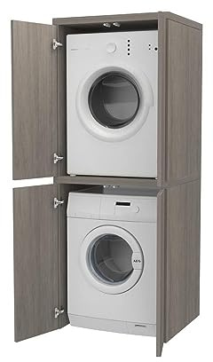 VE.CA – Waschmaschinenschrank mit Türen – Schrank aus Holz – Möbel Farbe Eiche Grau – Säule Waschmaschine Trockner – Halterung für Wäschetrockner – Made in Italy