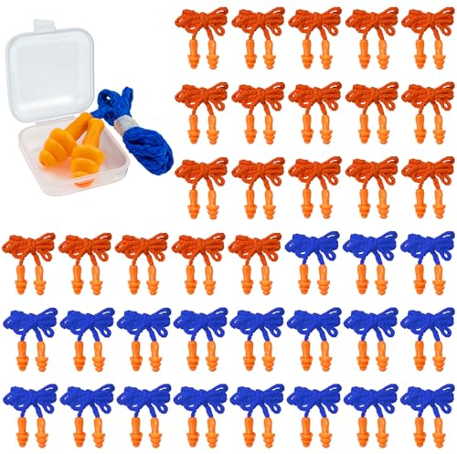 GZqiancang 40 Paar Ohrstöpsel, Silikon Ohrenstöpsel mit Kordel für schwimmen, Schlafen, Bau, Schießen, Arbeit, Test, Lernen, Schnarchen mit Tragbar Box