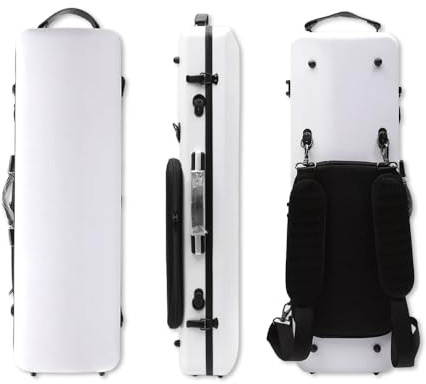 Vetimobato Braided Carbon Fiber Violin Case for 3/4 & 4/4 Violins ā Rectangle Lightweight Hard Shell Case with Music Bag, 4 Bow Holders ā Durable Full-Size Protection for Travel & Storage (White)