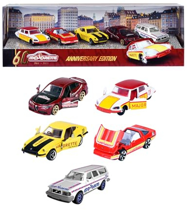 Majorette - Geschenk-Set 60 Jahre (5 Modellautos) - 5 Premium Spielzeugautos aus Metall mit 2 exklusiven Auto-Modellen, je 7,5 cm, für Kinder ab 3 Jahre