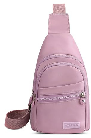 FOLOVEYA Bolso de Pecho Mujer Pequeña Mochila Bandolera Ligero Mochila Cruzada Impermeable Bandoleras Cruzada Poliéster Sling Bag Mochila de Pecho para Viaje Trabajo Acampada Ciclismo Morado