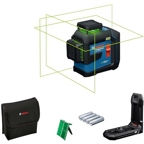 Bosch Professional line Laser GLL 80-33 G (Bracket LB 10, Green Laser, Working Range: up to 30m, Dual Power Source, 4x1.5V LR6 Batteries, Protective Bag)