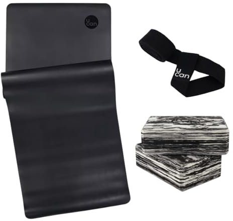 U can - Kit de yoga para principiantes | Alfombrilla antideslizante, par de bloques y correa | Juego ideal para principiantes | Equipo completo para práctica de yoga en casa | Accesorios de fitness