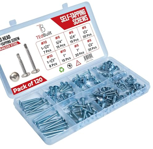 TEdBuilt Truss Head Self Tapping Screws for Metal–Stainless Steel 410 –Pack of 120 (#8x1/2, #8x3/4,#8x1,#10x1,#10x1-1/2) – 5 Sizes Sheet Metal Screws –Self Drilling Screws – Rust & Wear Resistant