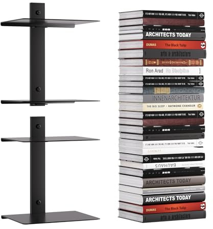 TJ.MOREE Confezione da 2 Librerie Galleggianti Invisibili da Parete, 4 Ripiani, Colonna Vertebrale Verticale, Montaggio a Parete, Organizer per Libri in Metallo