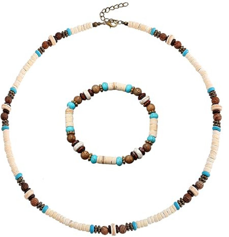 Surfer Boho Kette Surfer Necklace Men Surfer-Kette Holz-Perlen Surfer-Armband Mit Kokosnuss Marokkanische Surfer Halskette Mit Kokosnuss Perlen Freundliches Armband Herren & Damen Für Sein Geschenk