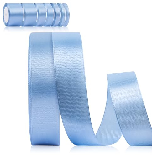 Foshird Satinband blå 20 mm x 22 m presentband brett band bröllop polyesterband för pyssel dekorativa band för presentförpackning födelsedag gör-det-själv – ljusblå