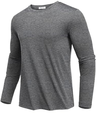 PINSPARK Herren Sportshirt Langarmshirt Schnelltrocknend Funktionsshirt Langarm Laufshirt UPF 50+ Trainingsshirt Rundhalsausschnitt Gym Running Tops Fitness Shirt Mittelgrau XL